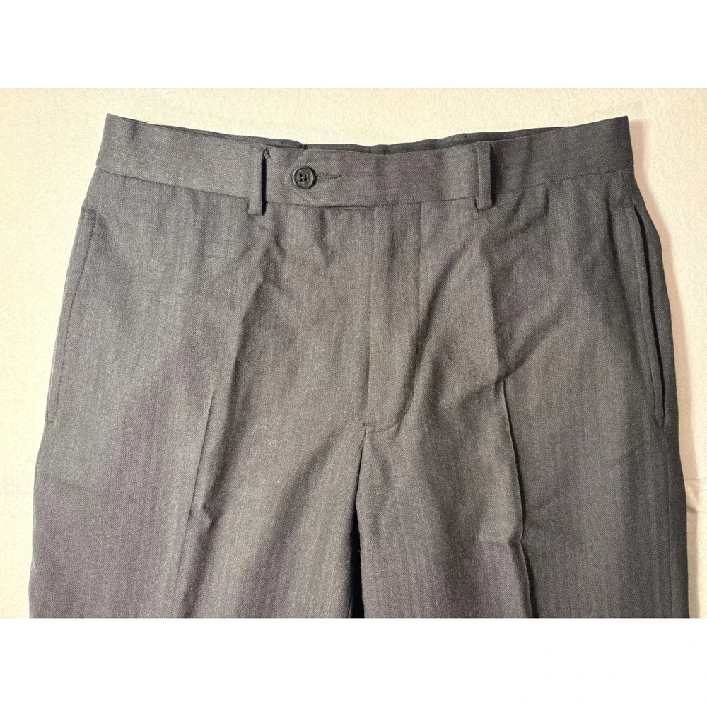Brooks Brothers 346 Men Wool Stretch Dress Pants 32x29 Gray Herringbone Straight